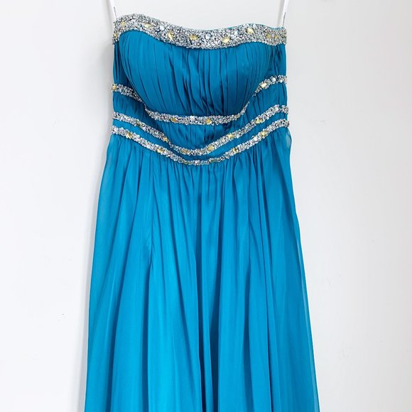 La Femme Strapless Beaded Gown Teal - Picture 4 of 14
